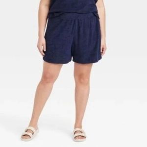 A New Day NWT Mid Rise Pull On Terry Cloth Shorts Navy | Size 1X